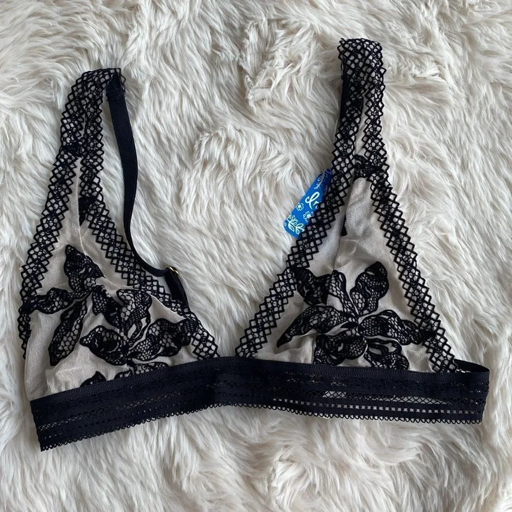 Free People Floral Black Lace Alia Bralette - Picture 2 of 7